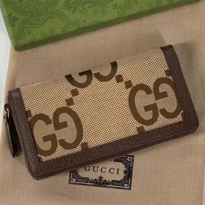 Gucci Unisex Diana Jumbo GG Wallet Camel Ebony Canvas Brown Leather