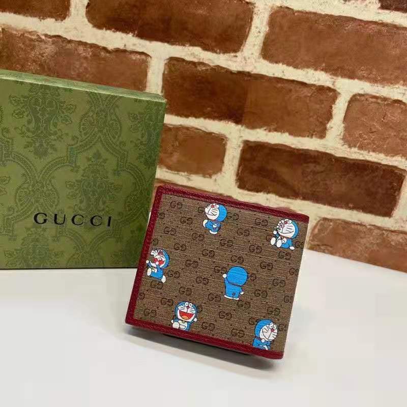 Gucci Unisex Doraemon x Gucci Bi-Fold Wallet Beige/Ebony Mini GG Supreme Canvas