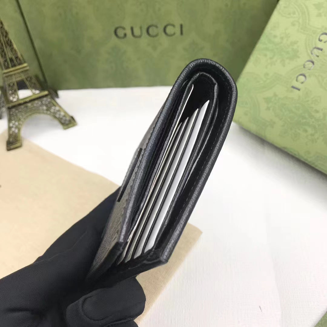 Gucci Unisex GG Coin Wallet Interlocking G Black GG Supreme Canvas Leather