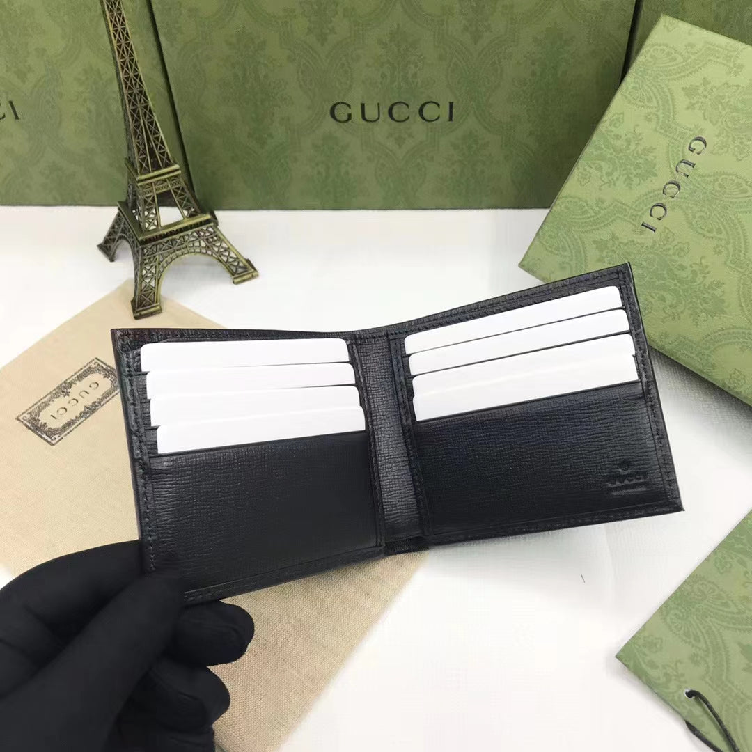 Gucci Unisex GG Coin Wallet Interlocking G Black GG Supreme Canvas Leather