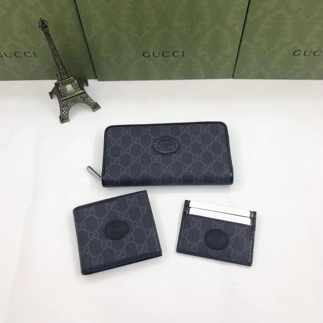 Gucci Unisex GG Coin Wallet Interlocking G Black GG Supreme Canvas Leather