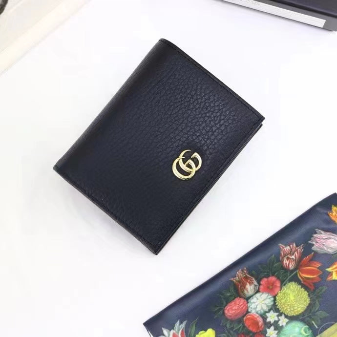 Gucci Unisex GG Leather Card Case Wallet Double G Snap Closure