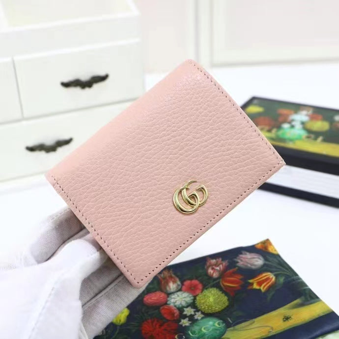 Gucci Unisex GG Leather Card Case Wallet Light Pink Double G Snap Closure