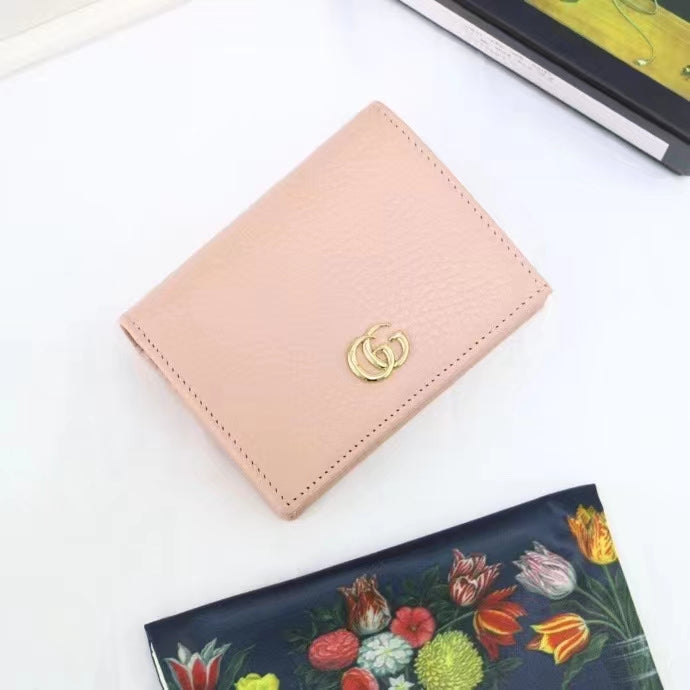 Gucci Unisex GG Leather Card Case Wallet Light Pink Double G Snap Closure