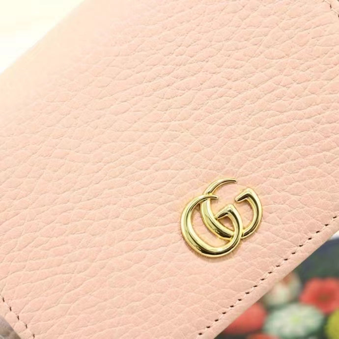 Gucci Unisex GG Leather Card Case Wallet Light Pink Double G Snap Closure