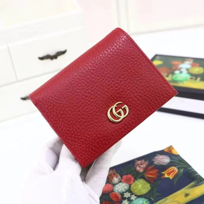 Gucci Unisex GG Leather Card Case Wallet Red Double G Snap Closure