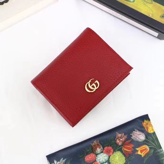 Gucci Unisex GG Leather Card Case Wallet Red Double G Snap Closure