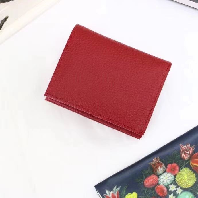 Gucci Unisex GG Leather Card Case Wallet Red Double G Snap Closure