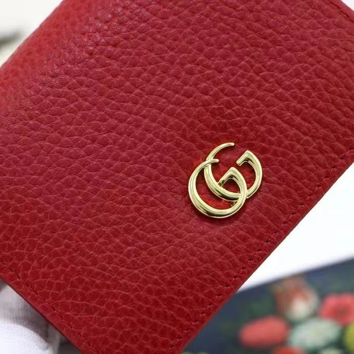 Gucci Unisex GG Leather Card Case Wallet Red Double G Snap Closure