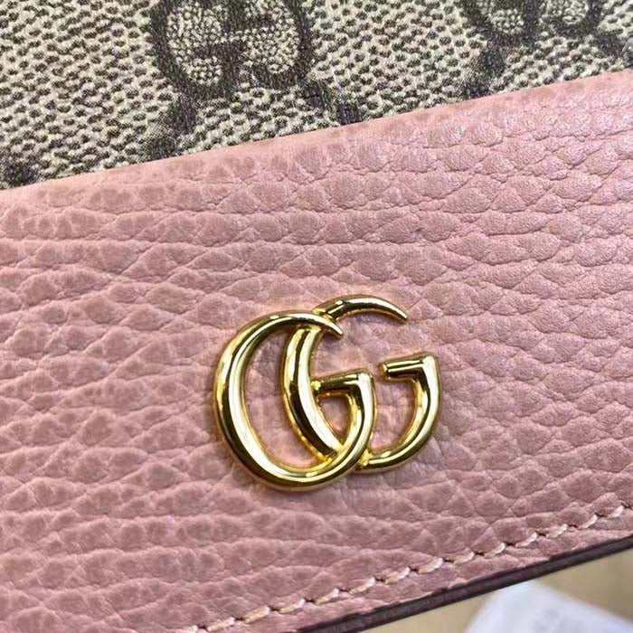 Gucci Unisex GG Marmont Card Case Wallet Double G Beige White GG Supreme Canvas