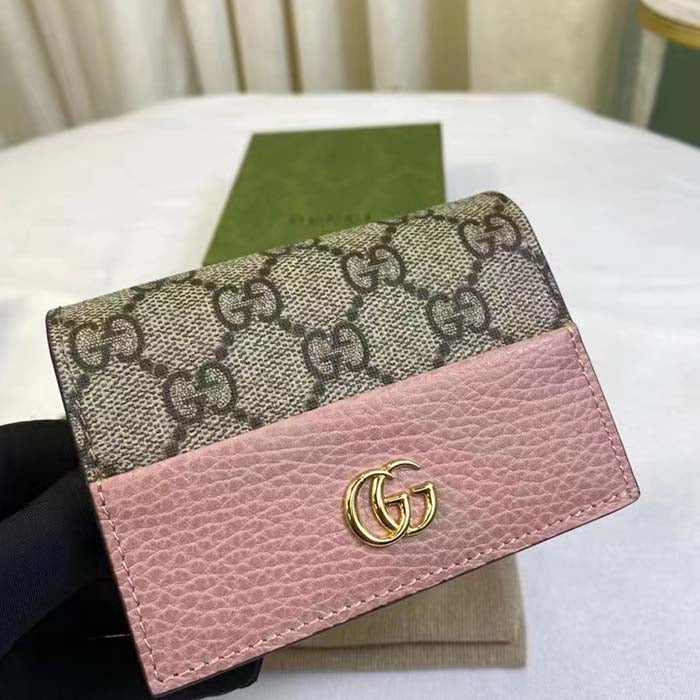 Gucci Unisex GG Marmont Card Case Wallet Double G Beige White GG Supreme Canvas