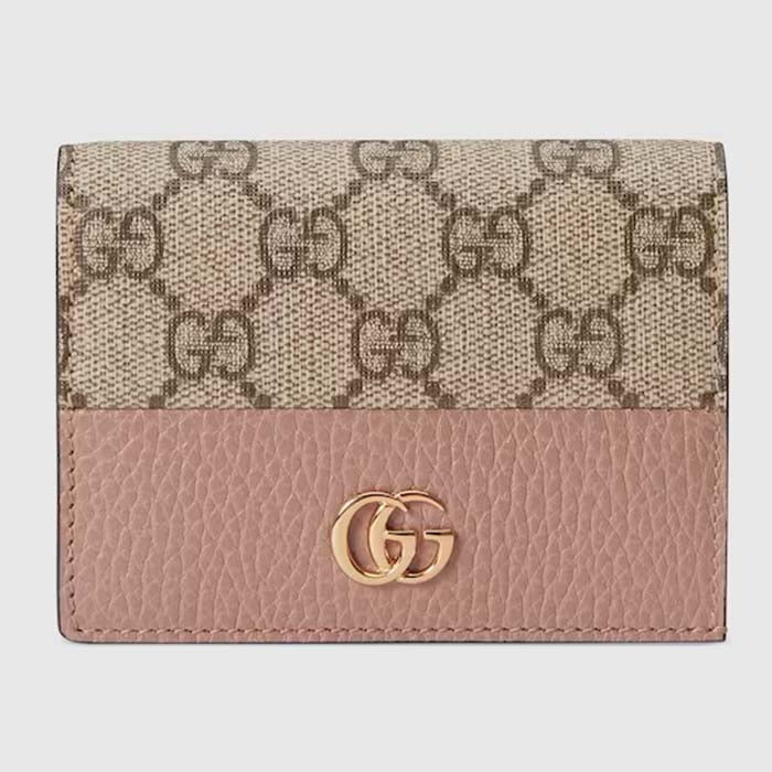 Gucci Unisex GG Marmont Card Case Wallet Double G Beige White GG Supreme Canvas