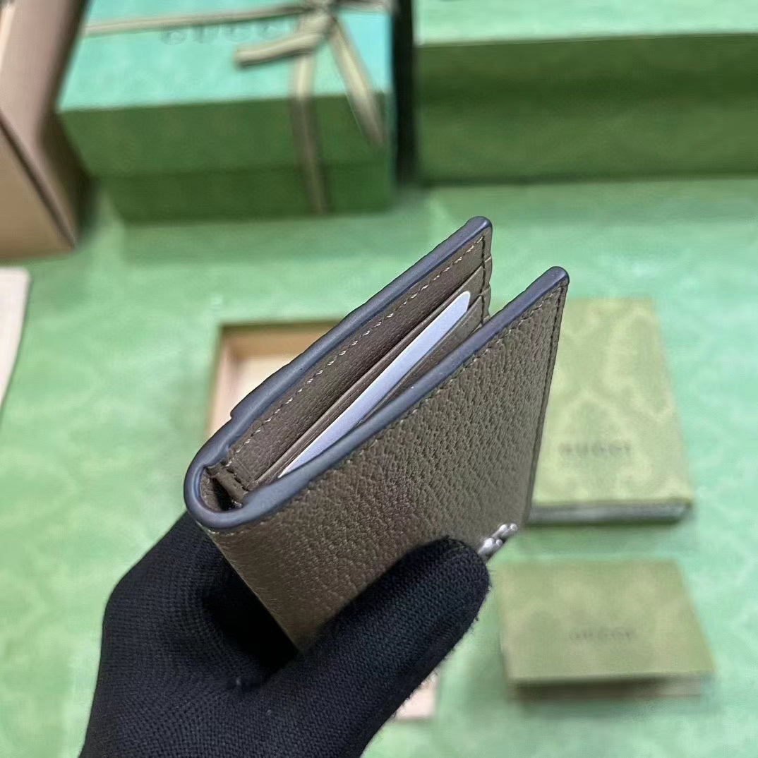 Gucci Unisex GG Marmont Card Case Wallet Double G Taupe Leather