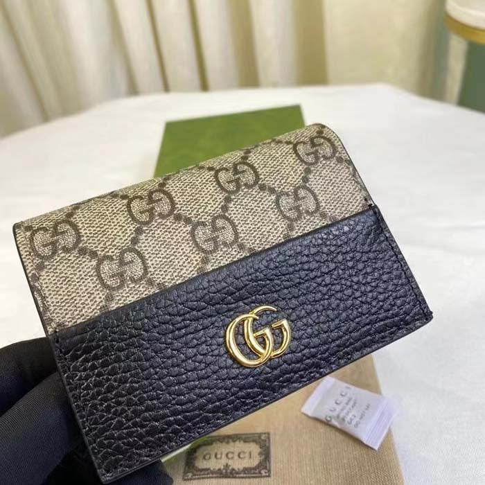 Gucci Unisex GG Marmont Card Case Wallet Black Double G Beige Ebony Supreme Canvas