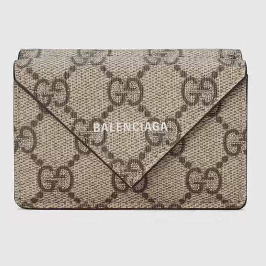 Gucci Unisex The Hacker Project Papier Mini Wallet Beige GG Balenciaga Print