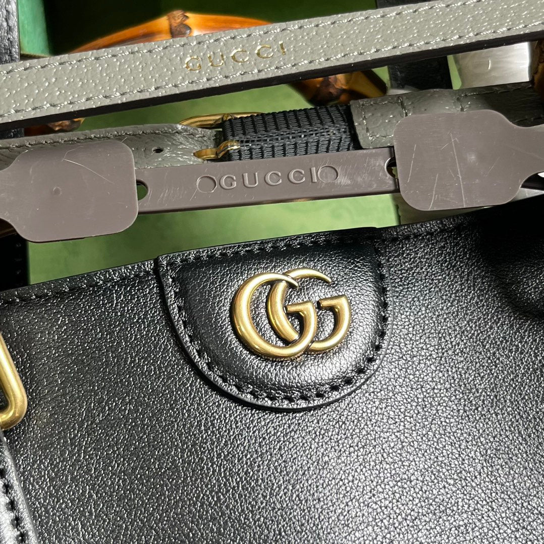 Gucci Women GG Diana Large Tote Bag Black Leather Double G