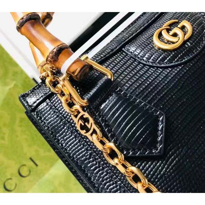 Gucci Women GG Diana Lizard Mini Bag Black Lizard Double G