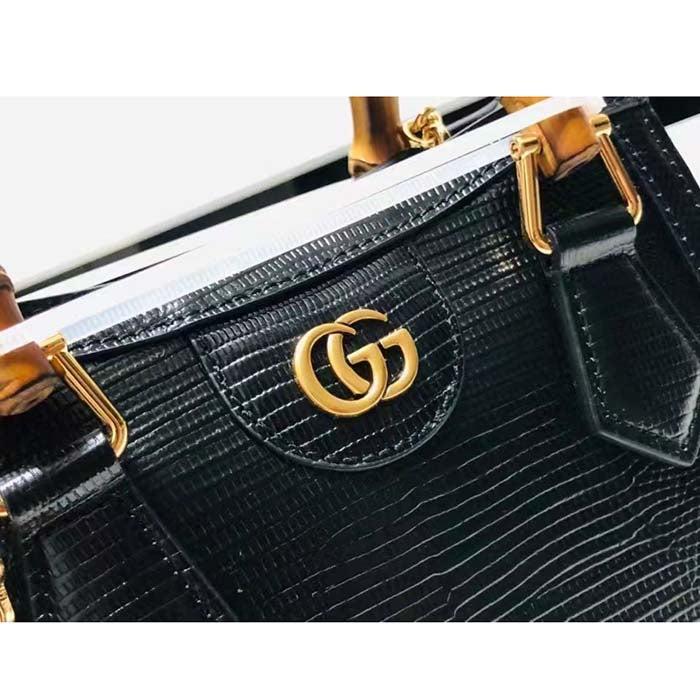 Gucci Women GG Diana Lizard Mini Bag Black Lizard Double G