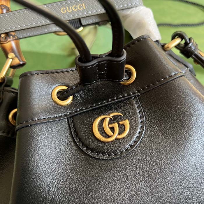 Gucci Women GG Diana Small Bucket Bag Black Leather Double G