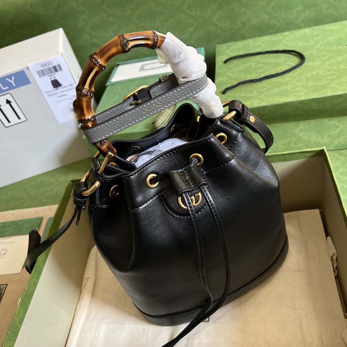 Gucci Women GG Diana Small Bucket Bag Black Leather Double G