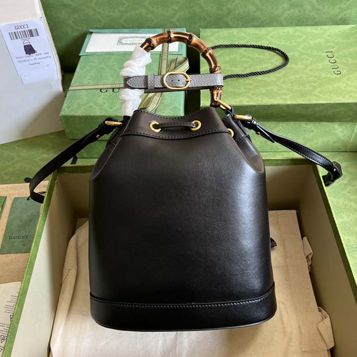 Gucci Women GG Diana Small Bucket Bag Black Leather Double G