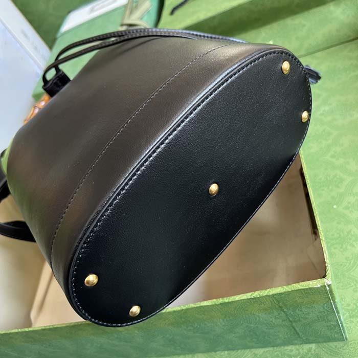 Gucci Women GG Diana Small Bucket Bag Black Leather Double G