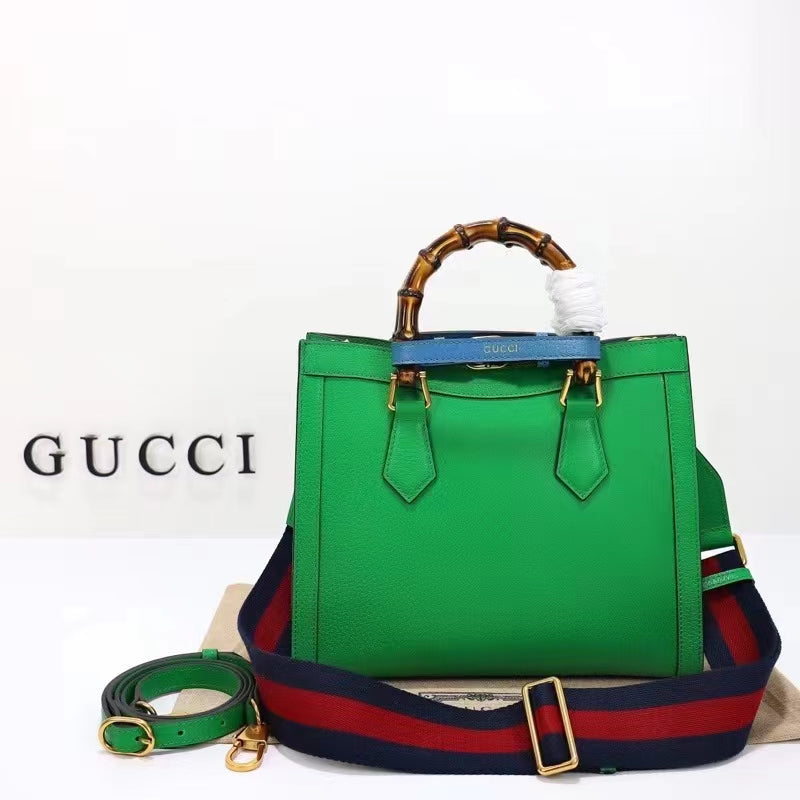 Gucci Women GG Diana Small Tote Bag Green Leather Double G Bamboo Handles