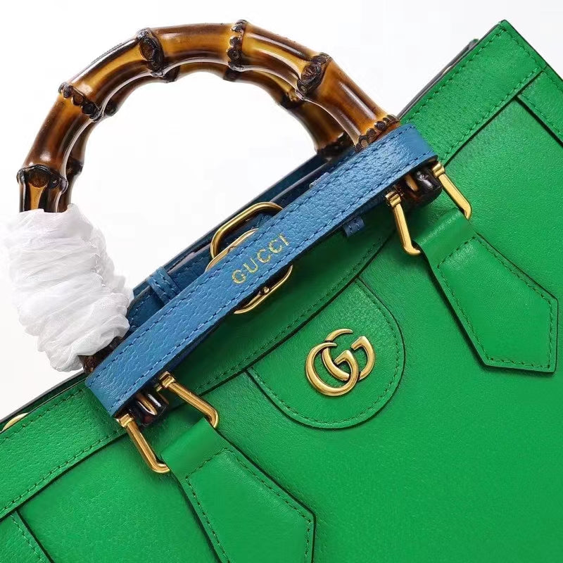 Gucci Women GG Diana Small Tote Bag Green Leather Double G Bamboo Handles