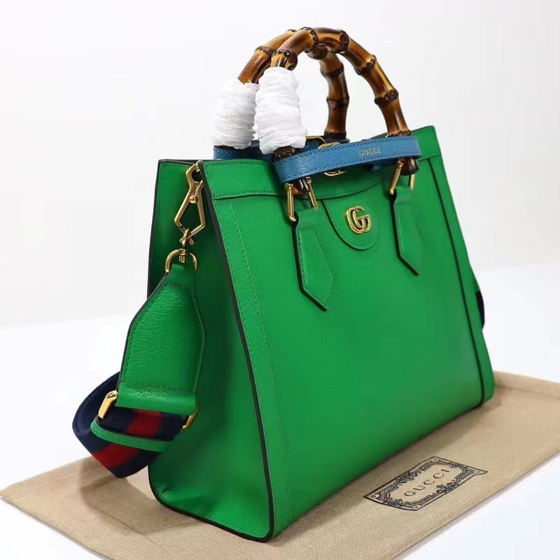 Gucci Women GG Diana Small Tote Bag Green Leather Double G Bamboo Handles