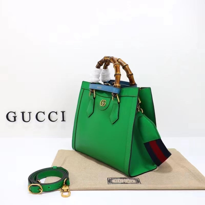 Gucci Women GG Diana Small Tote Bag Green Leather Double G Bamboo Handles