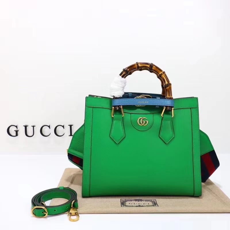 Gucci Women GG Diana Small Tote Bag Green Leather Double G Bamboo Handles