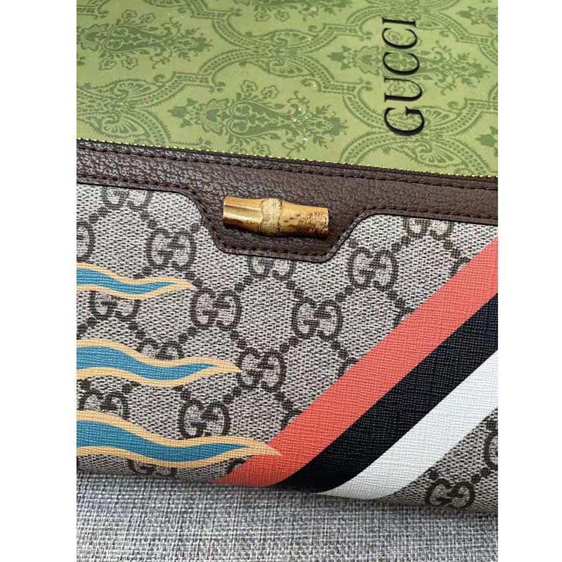 Gucci Unisex GG Diana Zip Around Wallet Beige Ebony GG Supreme Canvas