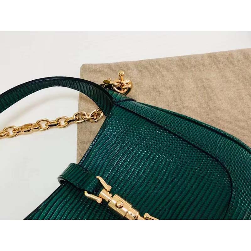 Gucci Women GG Jackie 1961 Lizard Mini Bag Vintage Green Gold-Toned Hardware