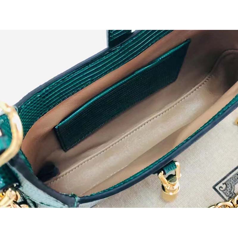 Gucci Women GG Jackie 1961 Lizard Mini Bag Vintage Green Gold-Toned Hardware