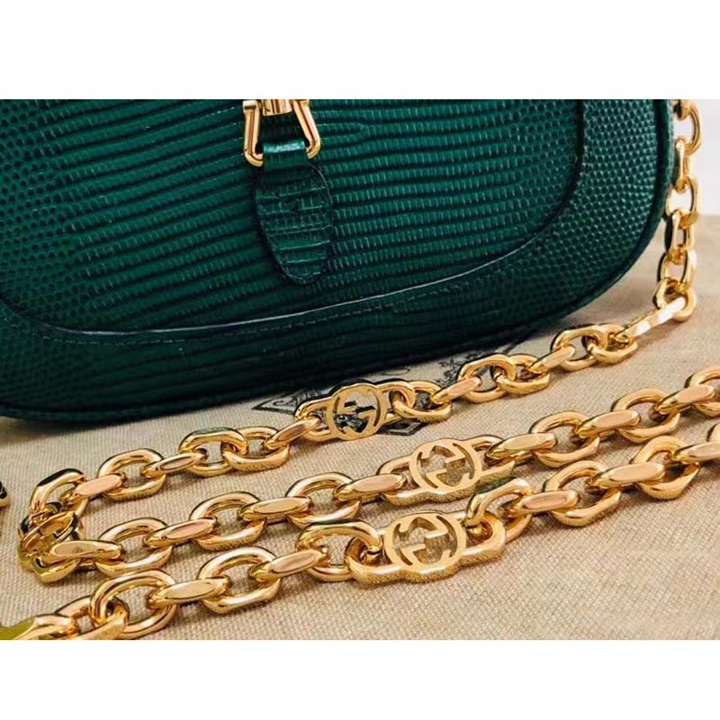 Gucci Women GG Jackie 1961 Lizard Mini Bag Vintage Green Gold-Toned Hardware