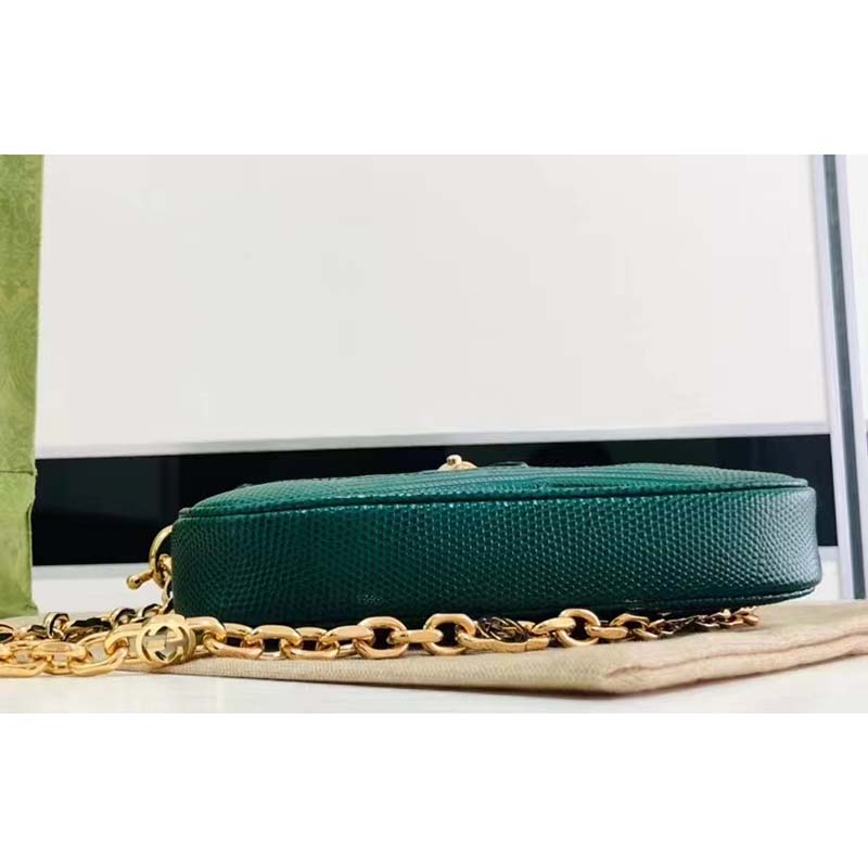 Gucci Women GG Jackie 1961 Lizard Mini Bag Vintage Green Gold-Toned Hardware