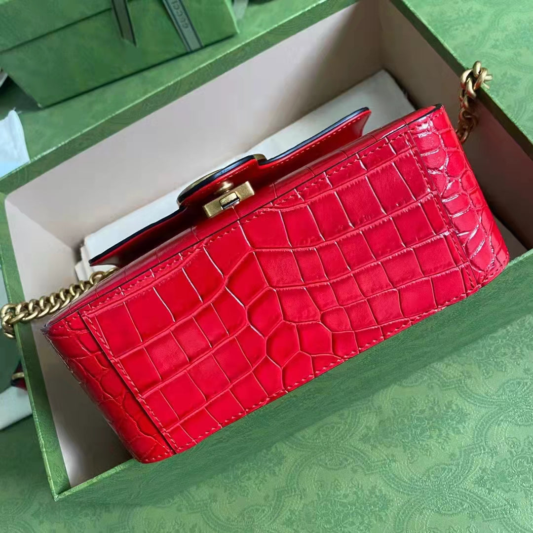 Gucci Women GG Marmont Crocodile Mini Top Handle Bag Red