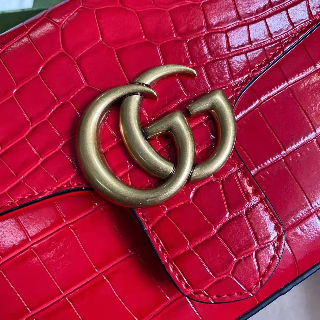 Gucci Women GG Marmont Crocodile Mini Top Handle Bag Red