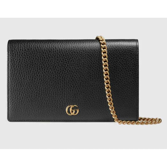 Gucci Women GG Marmont Leather Mini Chain Bag Black Metal Free Tanned Leather Double G