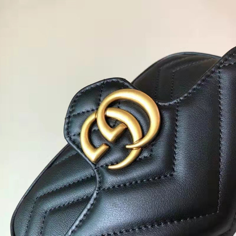 Gucci Women GG Marmont Matelassé Leather Super Mini Bag Black Double G