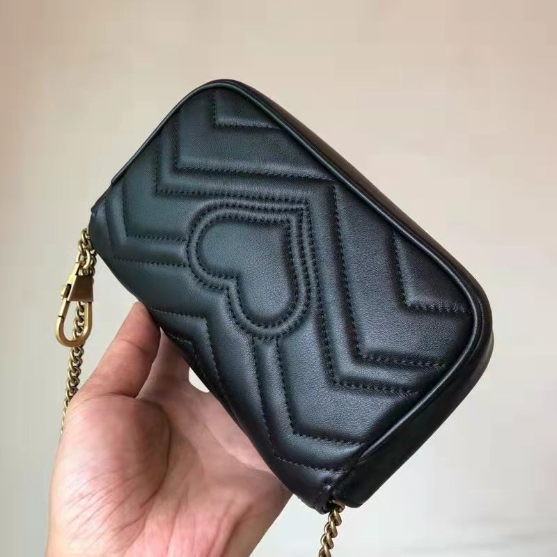 Gucci Women GG Marmont Matelassé Leather Super Mini Bag Black Double G