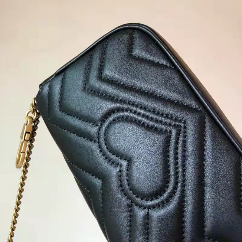 Gucci Women GG Marmont Matelassé Leather Super Mini Bag Black Double G