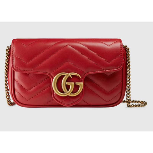 Gucci Women GG Marmont Matelassé Leather Super Mini Bag Red Double G