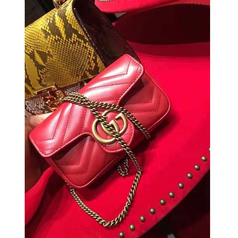 Gucci Women GG Marmont Matelassé Leather Super Mini Bag Red Double G