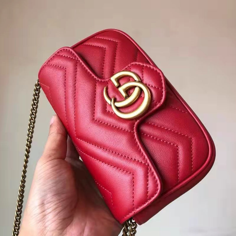 Gucci Women GG Marmont Matelassé Leather Super Mini Bag Red Double G