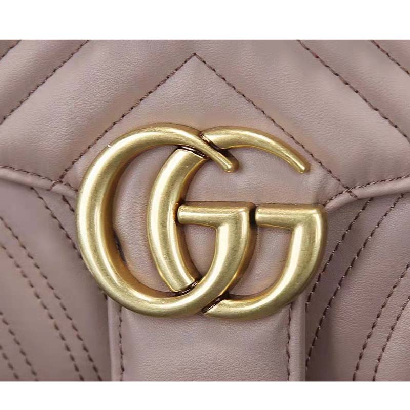 Gucci Women GG Marmont Matelassé Shoulder Bag Pink Chevron Leather Double G