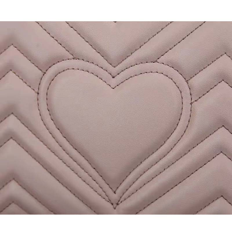 Gucci Women GG Marmont Matelassé Shoulder Bag Pink Chevron Leather Double G