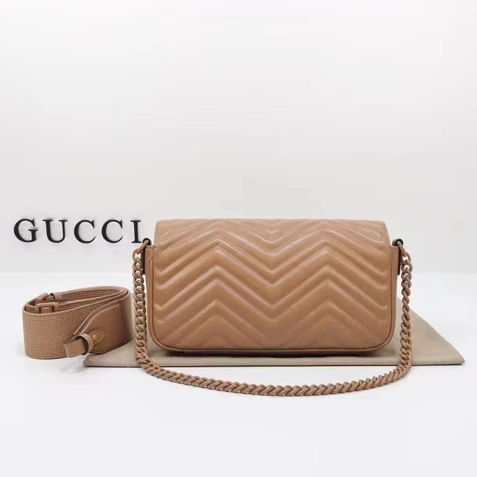 Gucci Women GG Marmont Matelassé Shoulder Bag Rose Pink Chevron Leather Double G