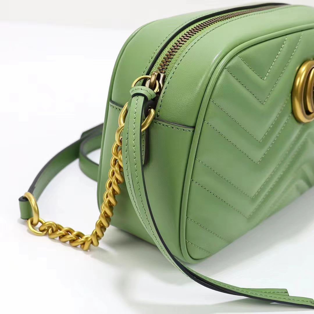 Gucci Women GG Marmont Matelassé Shoulder Bag Sage Green Chevron Leather