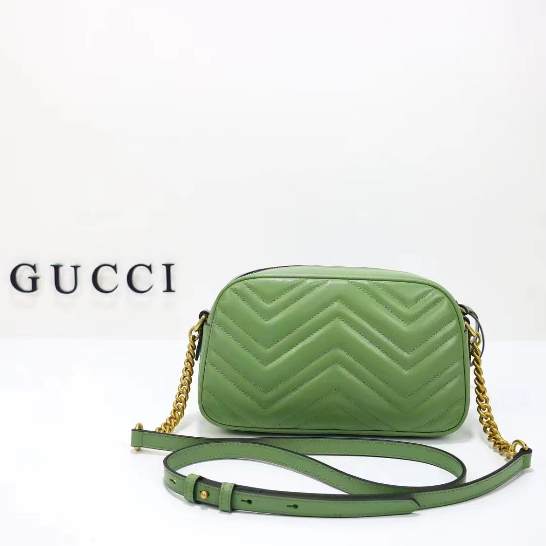 Gucci Women GG Marmont Matelassé Shoulder Bag Sage Green Chevron Leather